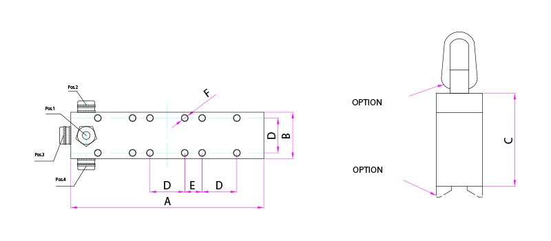 Disegno Tecnico - Two pole electro-permanent lifting magnet BHP
