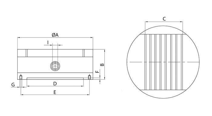 Technical Drawing - Circular Permanent Magnetic Chuck type MPR